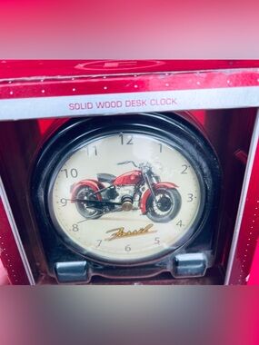 Vintage Fossil Red Motorcycle Round Wall Clock